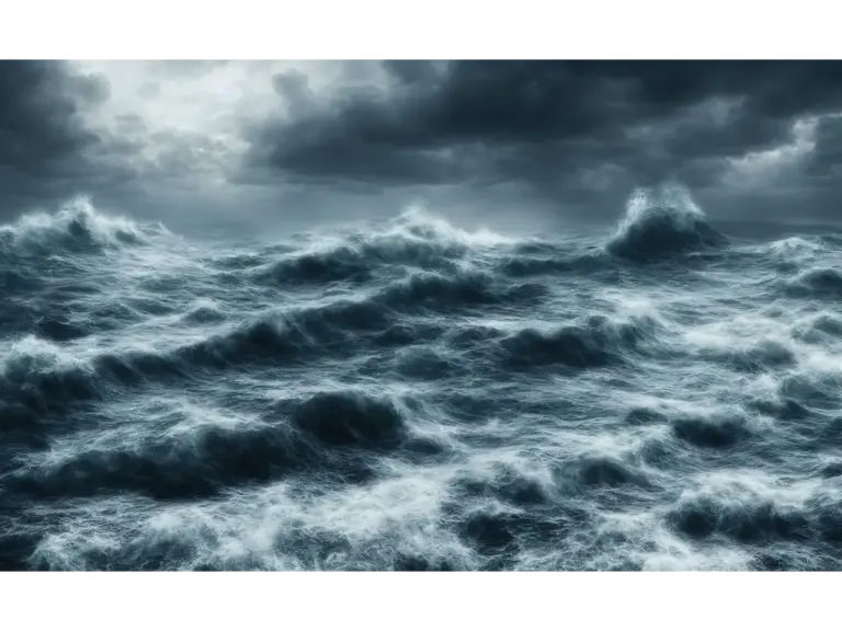 Powerful ocean waves crash under a stormy, cloudy sky, a captivating seascape with dramatic clouds that feels straight out of intense water dreams.