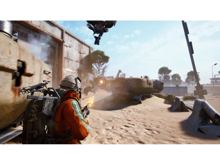 Character of ARC Raiders walking down a beach with a gun.