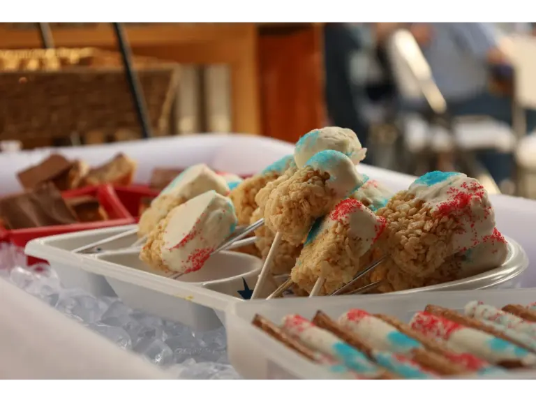 festive patriotic bars arranged on a white tray