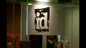 the id Software logo on a wall.