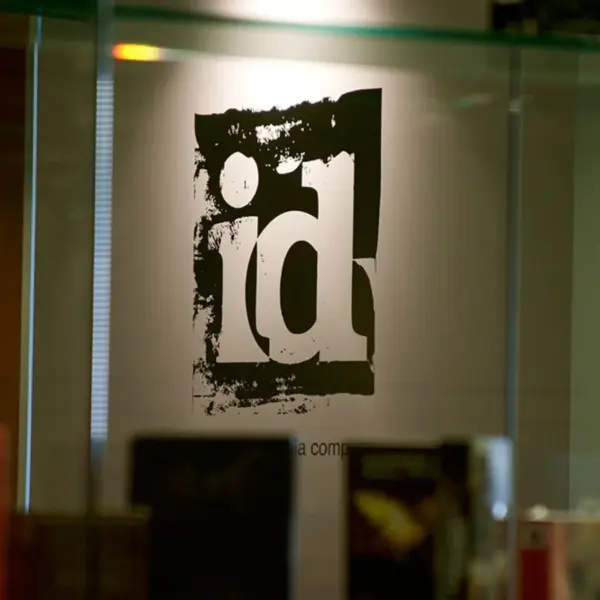 the id Software logo on a wall.