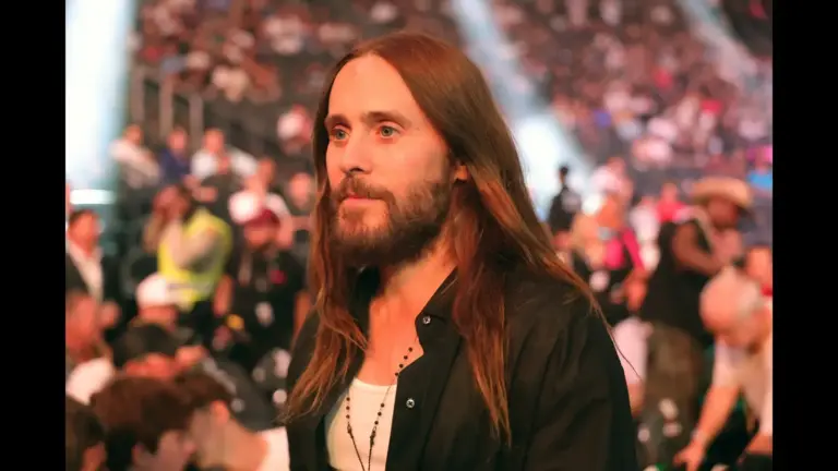 Jul 11, 2026; Las Vegas, Nevada, USA; American actor Jared Leto looks on before King Green fights Terrance McKinney in a lightweight bout during UFC 329 at T-Mobile Arena. Mandatory Credit: Mark J. Rebilas-Imagn Images