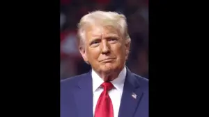 Former President of the United States Donald Trump speaking with attendees at an Arizona for Trump rally at Desert Diamond Arena in Glendale, Arizona.