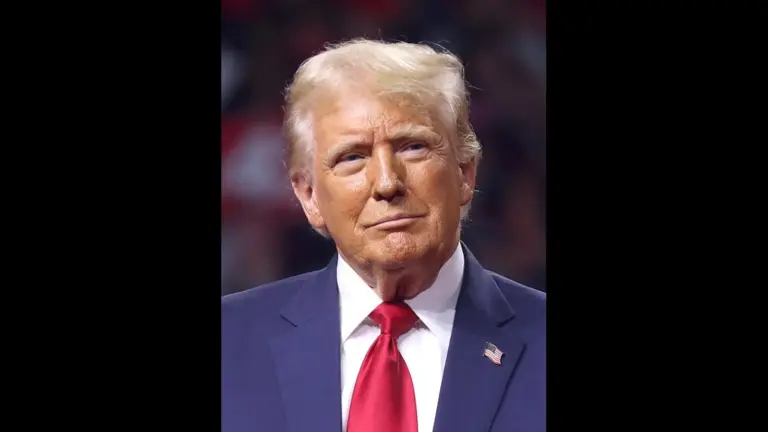 Former President of the United States Donald Trump speaking with attendees at an Arizona for Trump rally at Desert Diamond Arena in Glendale, Arizona.