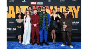 HOLLYWOOD, CALIFORNIA - JULY 27: (L-R) Michael Mando, Liza Colón-Zayas, Sadie Sink, Jon Bernthal, Tom Holland, Tramell Tillman, Destin Daniel Cretton, Zendaya, Marvin Jones III, Jacob Batalon and Eman Esfandi attend the World Premiere of Columbia Pictures SPIDER-MAN: BRAND NEW DAY at the Dolby Theatre on July 27, 2026 in Hollywood, California.