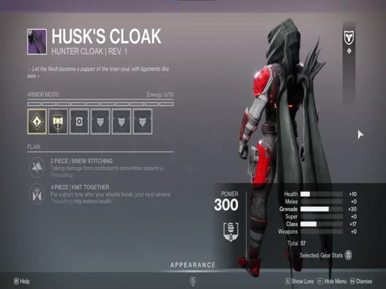 The Husk's Flail Hunter Cloak in Destiny 2 from the Sundered Doctrine Dungeon