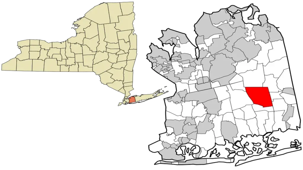 Map of Nassau County, New York incorporated and unincorporated areas. Levittown highlighted. "Growing Up Levittown"