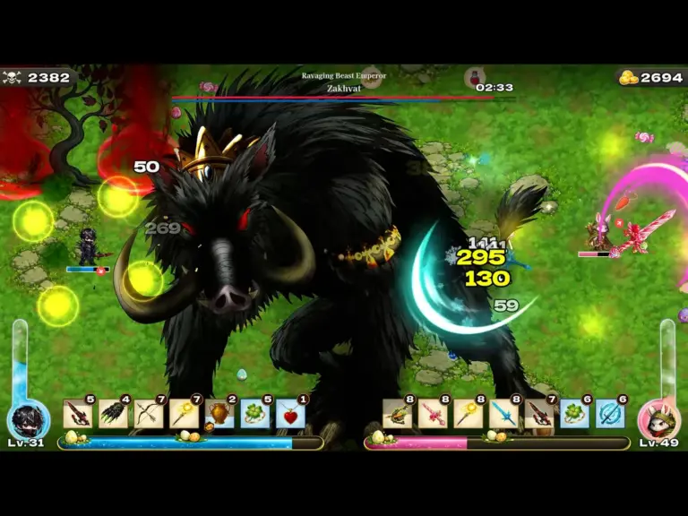 A screenshot of Lunadra, featuring a large black pig with a crown on his head, a human man in black armor, and a white rabbit in green clothes with a hood.
