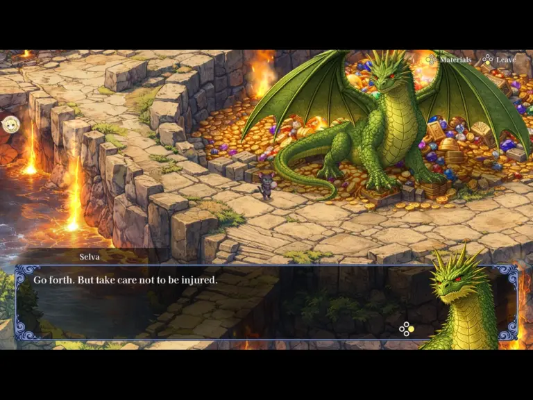 A Screenshot of Lunadra, featuring Luna, a black cat, and Selva, a Legendary Green Dragon.