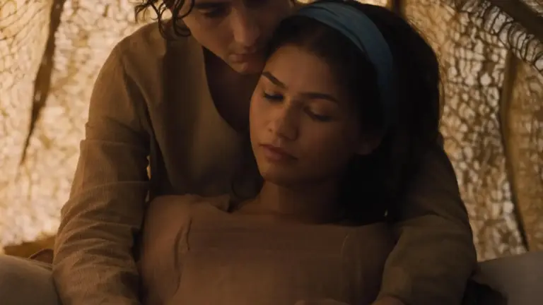 Paul holding Chani affectionately in "Dune: Part 3" trailer.