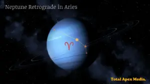 The planet Neptune with the constellation of Aries and the Aries symbol, Neptune Retrograde in Aries