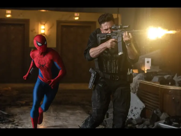 Spider-Man and The Punisher (Jon Bernthal) in Columbia Pictures SPIDER-MAN™: BRAND NEW DAY. photo by: Jay Maidment