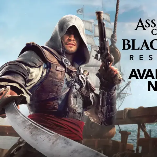 Cover art for Assassin's Creed Black Flag Resynced. A hooded character with a weapon.