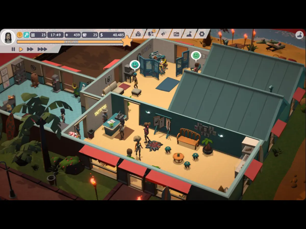 Screenshot from Tattoo Tycoon, Epic Games store, Indie Game, Simulation, Strategy