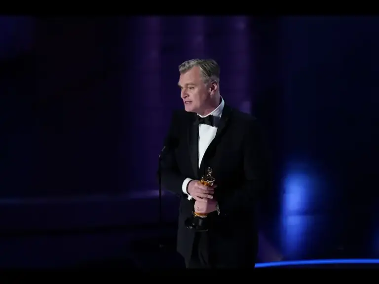 Christopher Nolan accepts the award for achievement in directing for \"Oppenheimer\" during the 96th Oscars at the Dolby Theatre at Ovation Hollywood in Los Angeles on March 10, 2024.