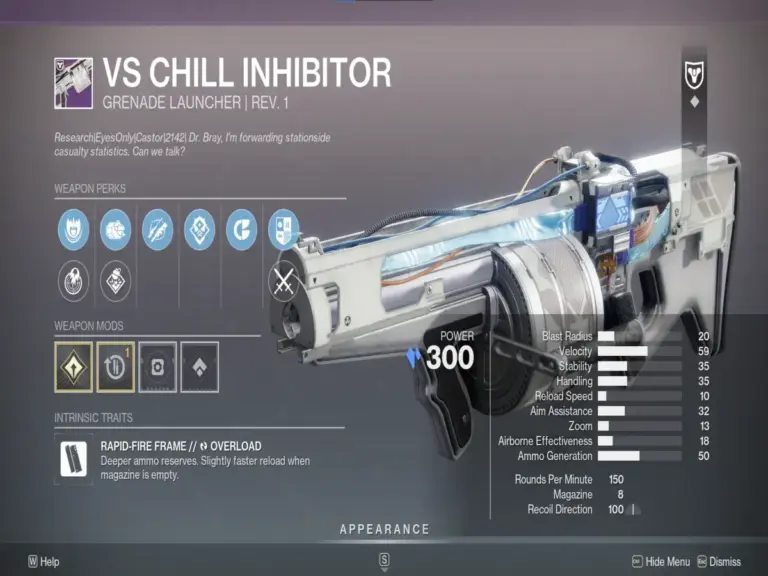 VS Chill Inhibitor in Destiny 2, a weapon from Vesper's Host