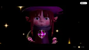 Screenshot from Kitty Witchy showing the little witch receiving an item, cozy game, puzzle game, indie game
