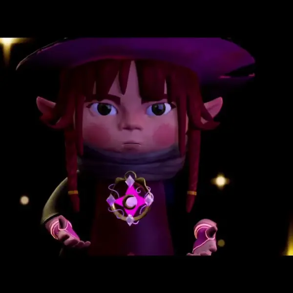 Screenshot from Kitty Witchy showing the little witch receiving an item, cozy game, puzzle game, indie game