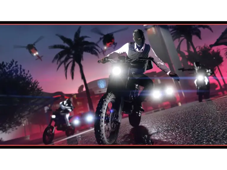 a character in GTA Online driving a motocycle.