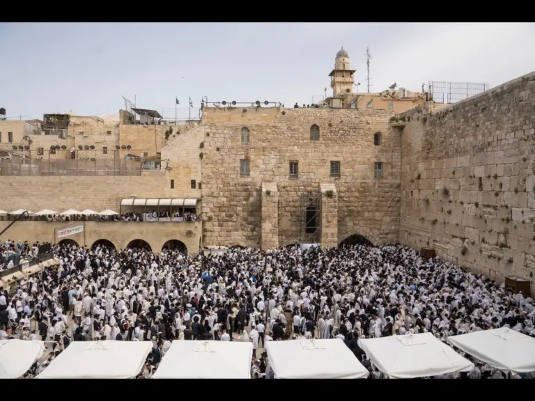In daily devotional, a crowd is shown in  Jerusalem. 