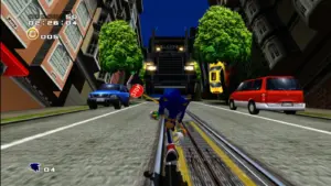 Sonic the Hedgehog running down the street. He will appear in new Fortnite season.
