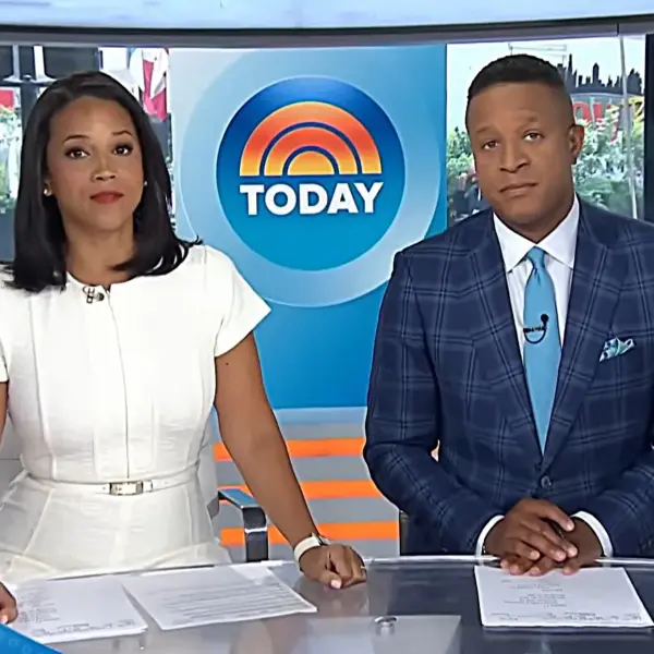 "Today" show host Craig Melvin and temporary stand-in, Laura Jarrett at the "Today" broadcast table opening sequence of the "Today" show.