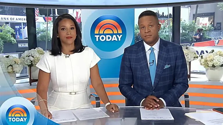 "Today" show host Craig Melvin and temporary stand-in, Laura Jarrett at the "Today" broadcast table opening sequence of the "Today" show.
