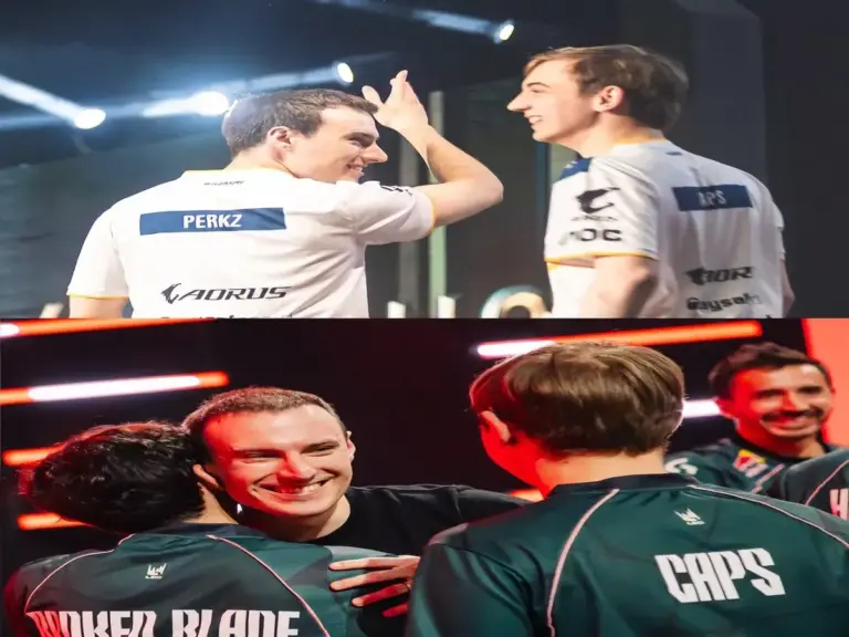 Caps and Perkz celebrating beating T1 at MSI