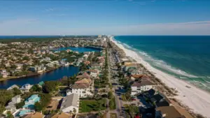 Destin Florida drone shot of beach.