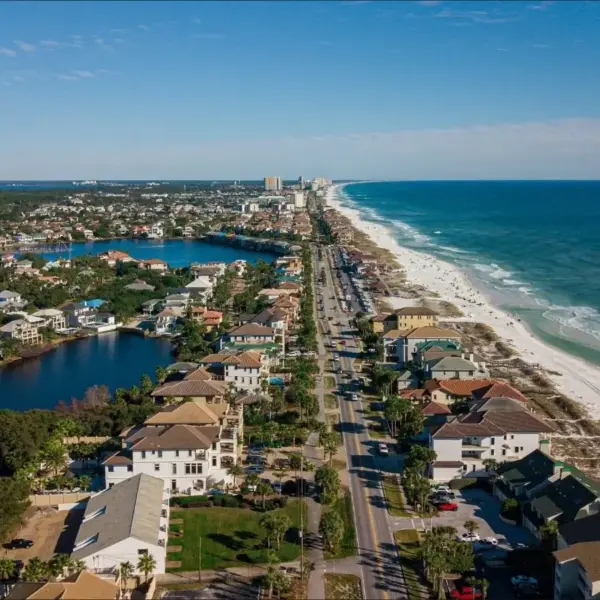 Destin Florida drone shot of beach.