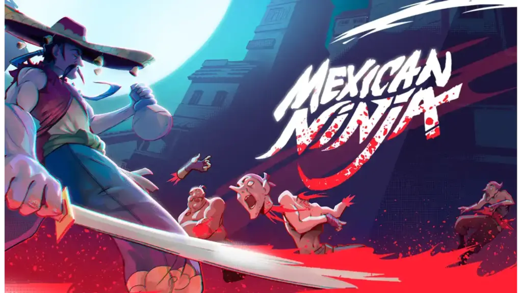 Key Art from Mexican Ninja featuring an animated mexican wearing a sombrero with a bottle of Sakila in one hand and a sword in another with the text Mexican Ninja