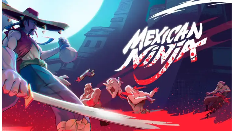 Key Art from Mexican Ninja featuring an animated mexican wearing a sombrero with a bottle of Sakila in one hand and a sword in another with the text Mexican Ninja