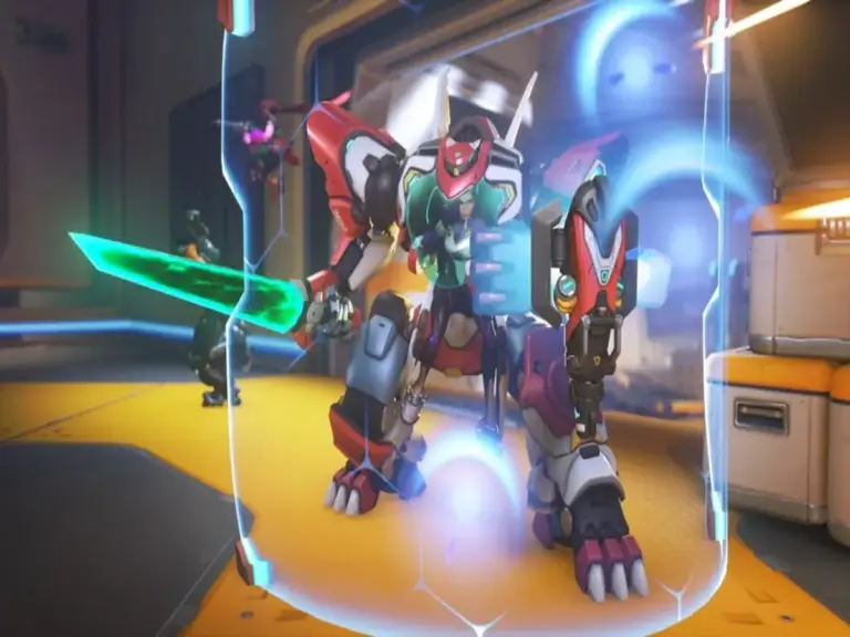 D.Mon holding up her Power Barrier in Overwatch