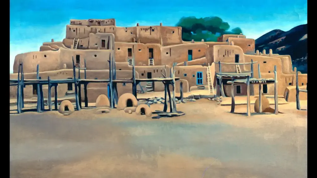 Painting:  Taos Pueblo, Georgia O'Keeffe, 1929 