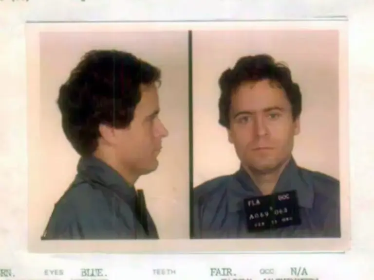 One of Serial killers, Ted Bundy in a Florida Department of Corrections inmate ID mugshot, taken February 13, 1980.