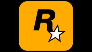 Rockstar Games logo. A bold R in black font and a white colored star in front of a yellow background.