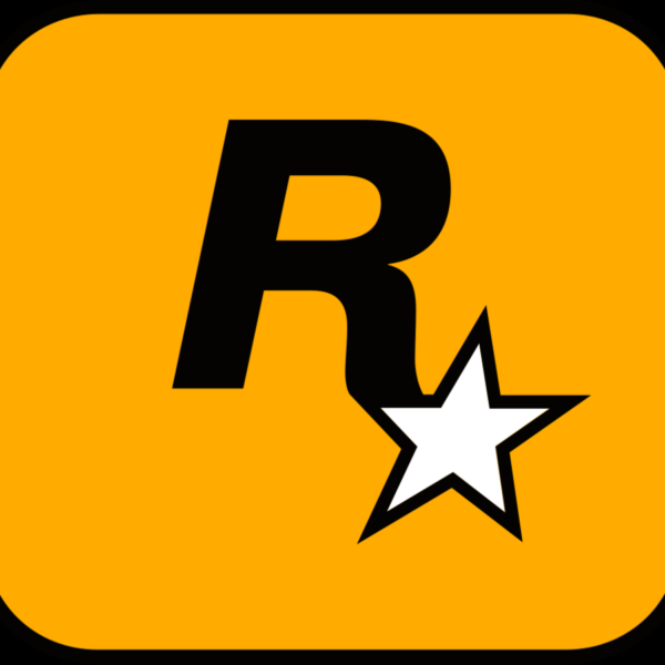 Rockstar Games logo. A bold R in black font and a white colored star in front of a yellow background.