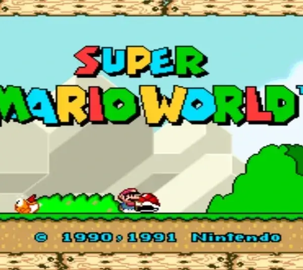 The title screen to Stuper Mario World on the SNES