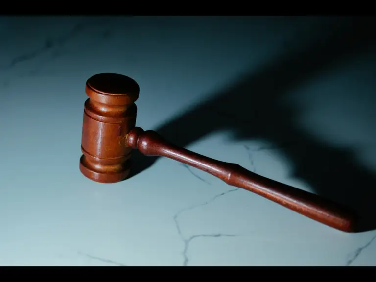 a gavel in a blue table.