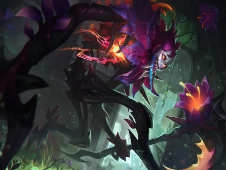 The Flora Fatalis Fiddlesticks skin used in Teamfight Tactics Set 18