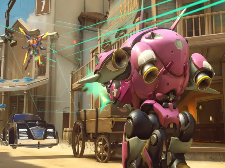 D.Va using Defense Matrix on Pharah's Barrage