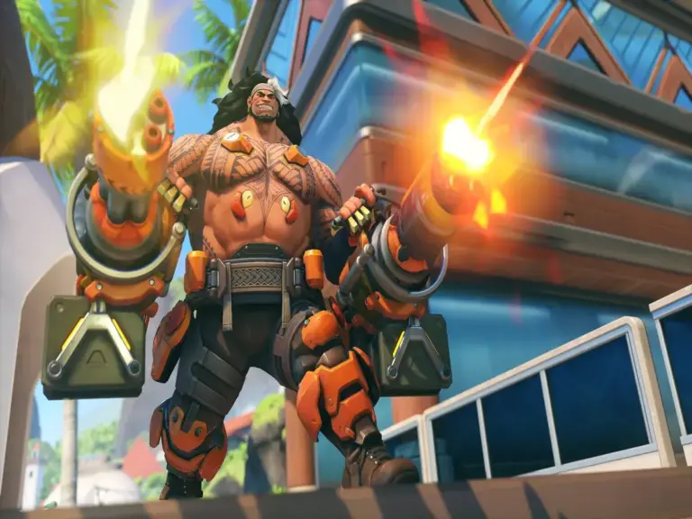 Mauga using both of Chainguns in Overwatch