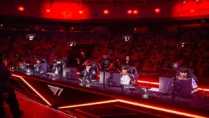 T1 playing against HLE before Worlds