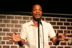 Comedian Jermaine Fowler, star of the Barbershop TV series, performs stand-up at The People's Improv Theater in New York