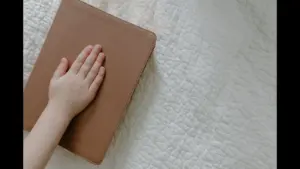 In Thursday's daily devotional, a girl's hand is placed on the Bible signifying it's truth and authority.
