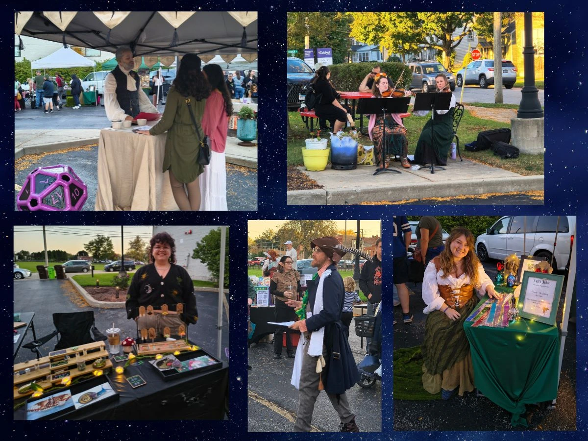 Collage of photos of vendors at Faelight festival at Casting Whimsy, Woodstock IL