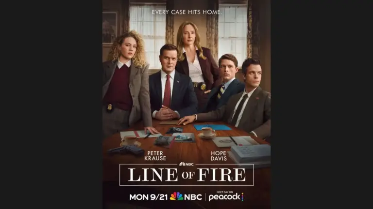 Hope Davis, Peter Krause, Kat Cunning, Tommy O'Brien, and Taylor Bloom in Line of Fire (2026)