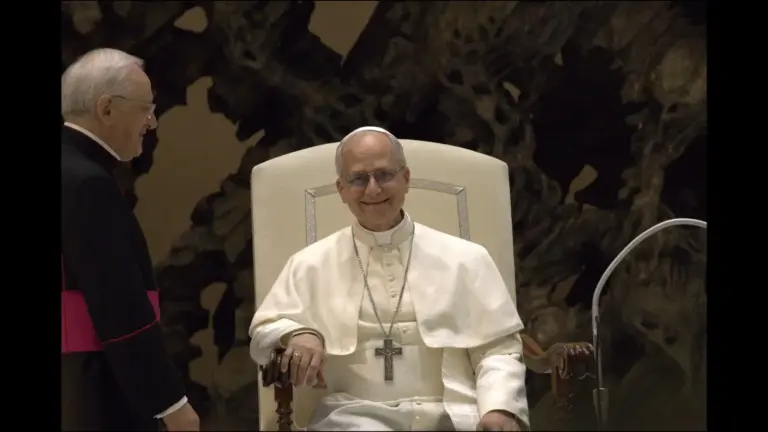 Pope Leo XIV during an audience with the media (May 12, 2025)