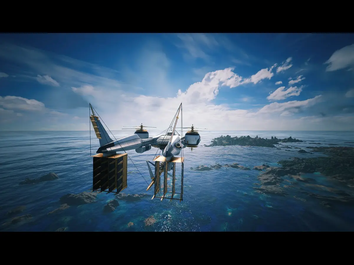 A shop in an ocean in Final Fantasy 7 Revelation