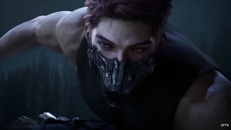 Close-up of Valko in Love and Deepspace wearing wolf-like mask.